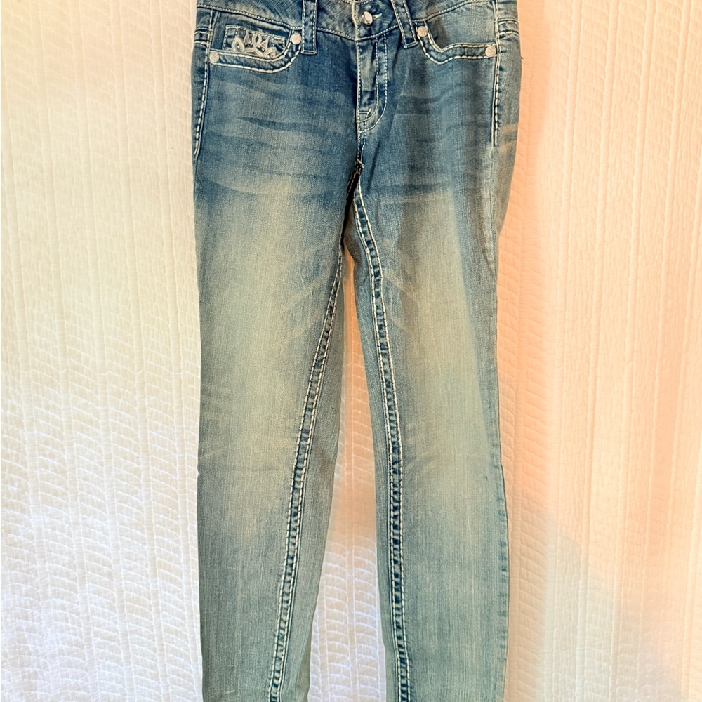 Paisley Sky Skinny Blue Jeans with Natural Fading